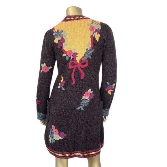 ANTHROPOLOGIE SPARROW YELLOW BRICK ROAD FLOAL SWEATER LONG CARDIGAN, WOOL SIZE S - Picture 3 of 8